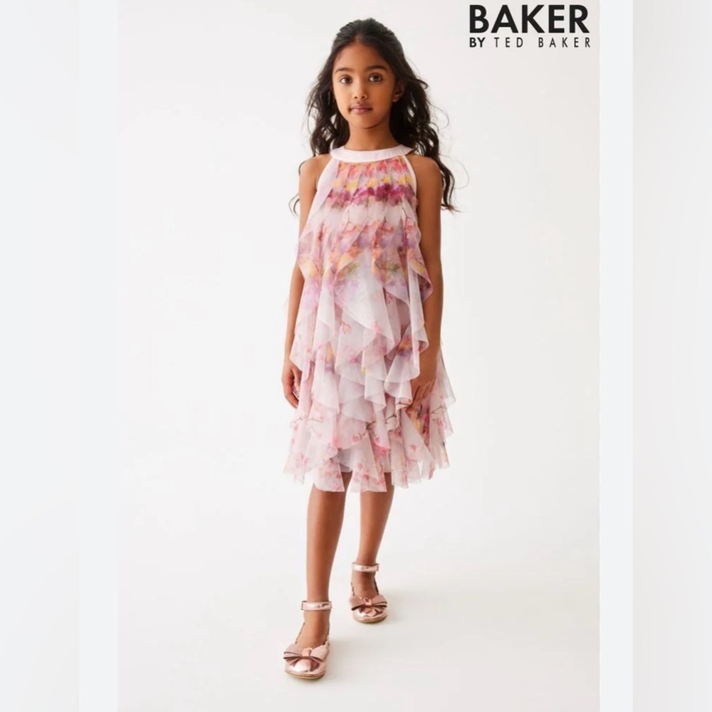 Baker by Ted Baker Pink Mesh Waterfall Sun Dress Girls Size 11